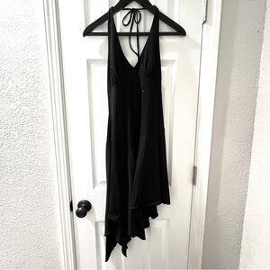 Black Sparkly Glittery Asymmetric Hem Halter Midi Dress
